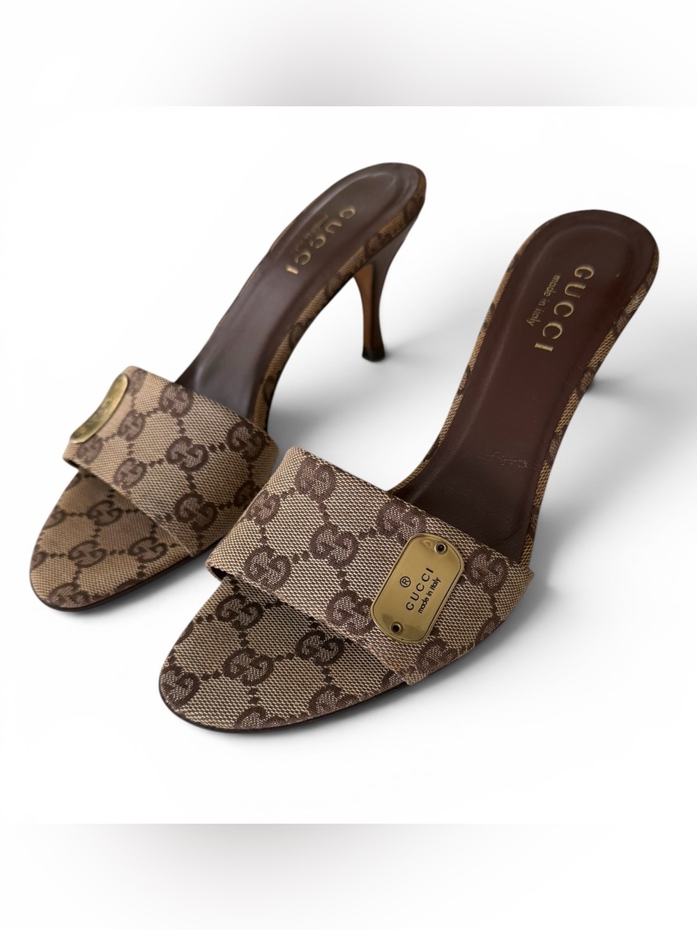 Vintage Gucci by Tom Ford Beige GG Monogram Mules Heels / Size 37.5 - Picture 4 of 13